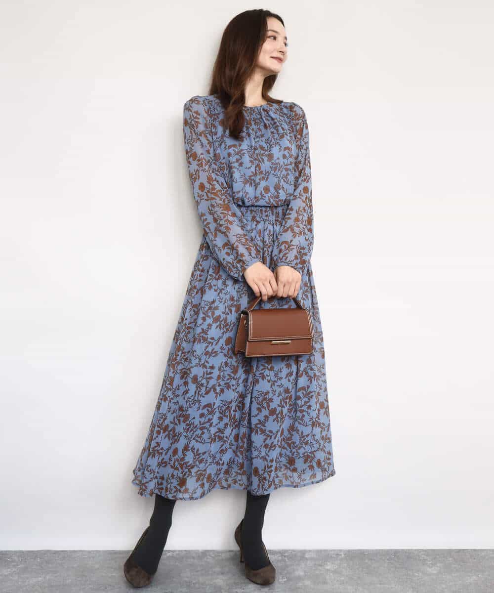 FKBAD06140 MK MICHEL KLEIN(MK ミッシェルクラン) レトロ花柄ブラウス/洗える ネイビー