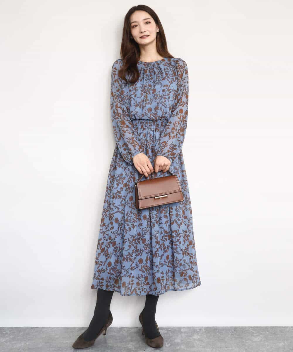 FKBAD06140 MK MICHEL KLEIN(MK ミッシェルクラン) レトロ花柄ブラウス/洗える ネイビー