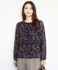FKBAD06140 MK MICHEL KLEIN(MK ミッシェルクラン) レトロ花柄ブラウス/洗える ネイビー