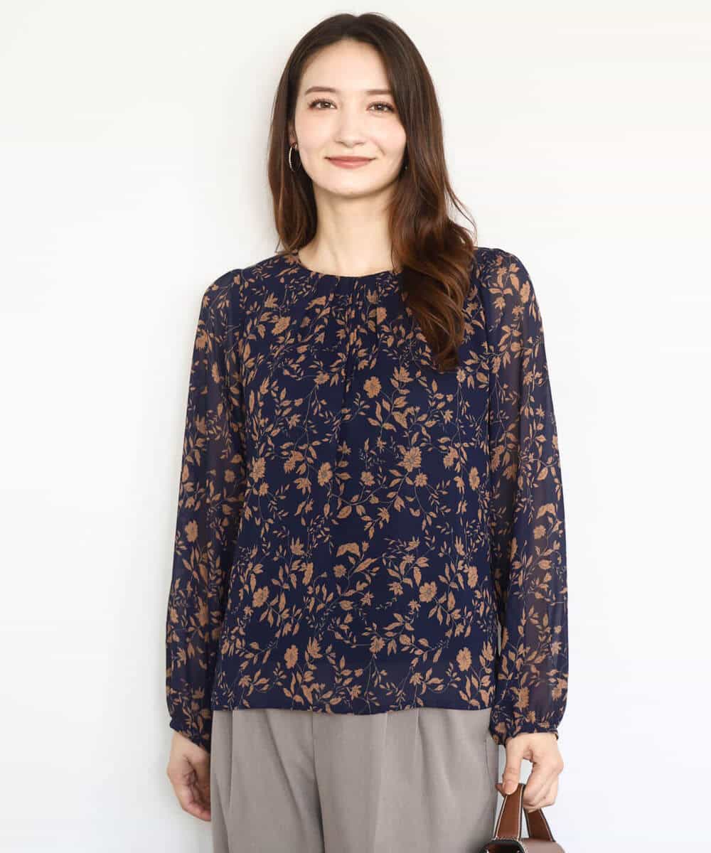 FKBAD06140 MK MICHEL KLEIN(MK ミッシェルクラン) レトロ花柄ブラウス/洗える ネイビー