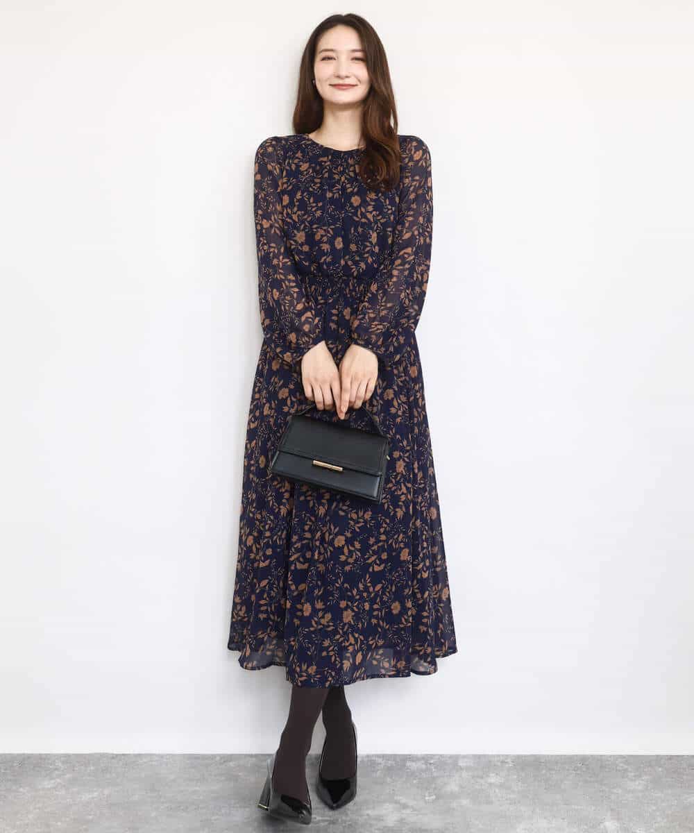 FKBAD06140 MK MICHEL KLEIN(MK ミッシェルクラン) レトロ花柄ブラウス/洗える ネイビー