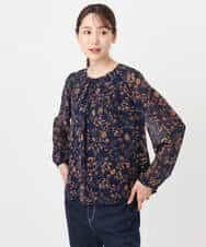 FKBAD06140 MK MICHEL KLEIN(MK ミッシェルクラン) レトロ花柄ブラウス/洗える ネイビー