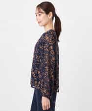 FKBAD06140 MK MICHEL KLEIN(MK ミッシェルクラン) レトロ花柄ブラウス/洗える ネイビー