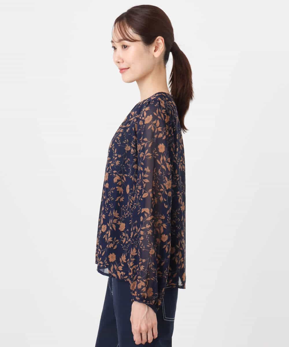 FKBAD06140 MK MICHEL KLEIN(MK ミッシェルクラン) レトロ花柄ブラウス/洗える ネイビー