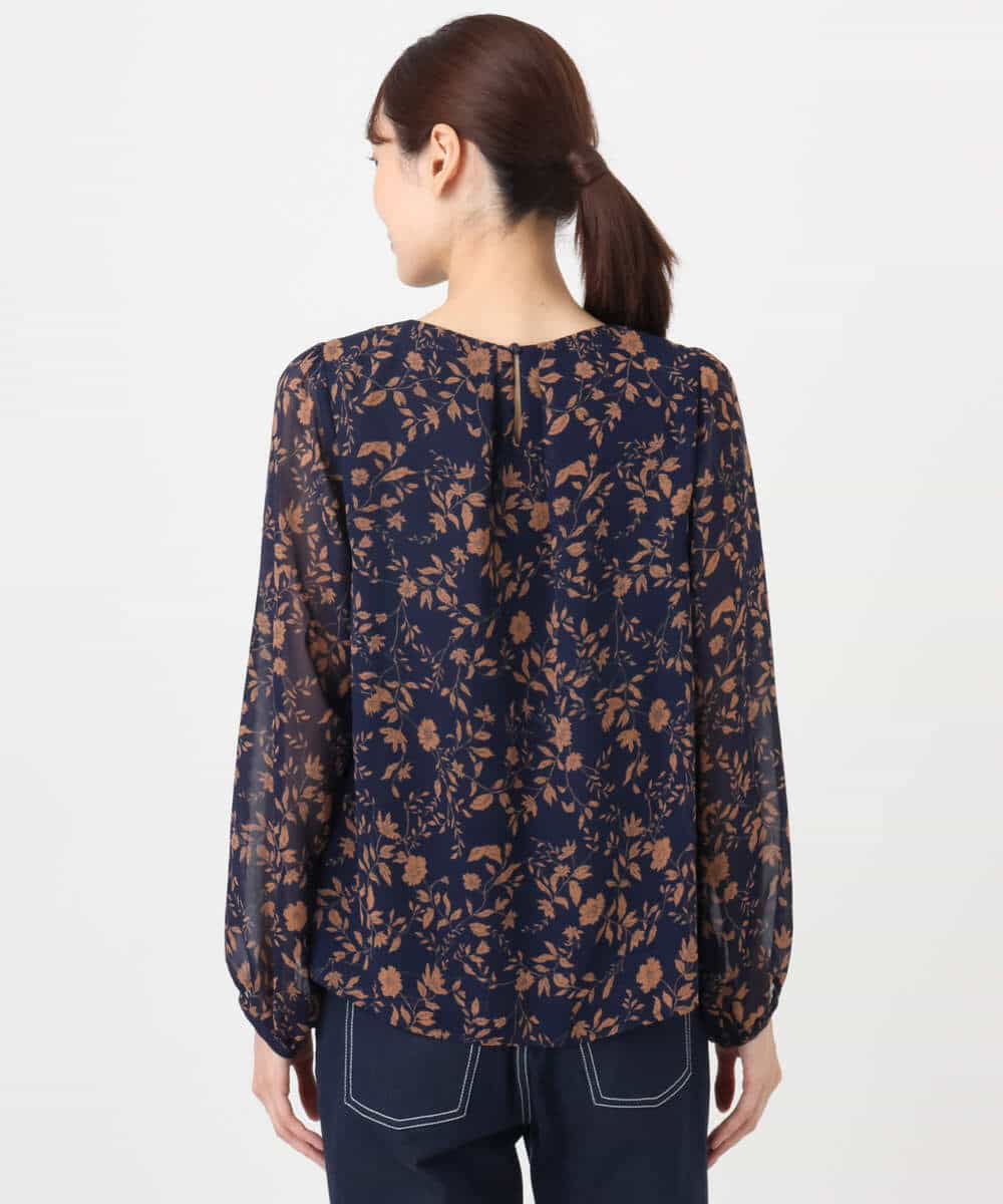 FKBAD06140 MK MICHEL KLEIN(MK ミッシェルクラン) レトロ花柄ブラウス/洗える ネイビー