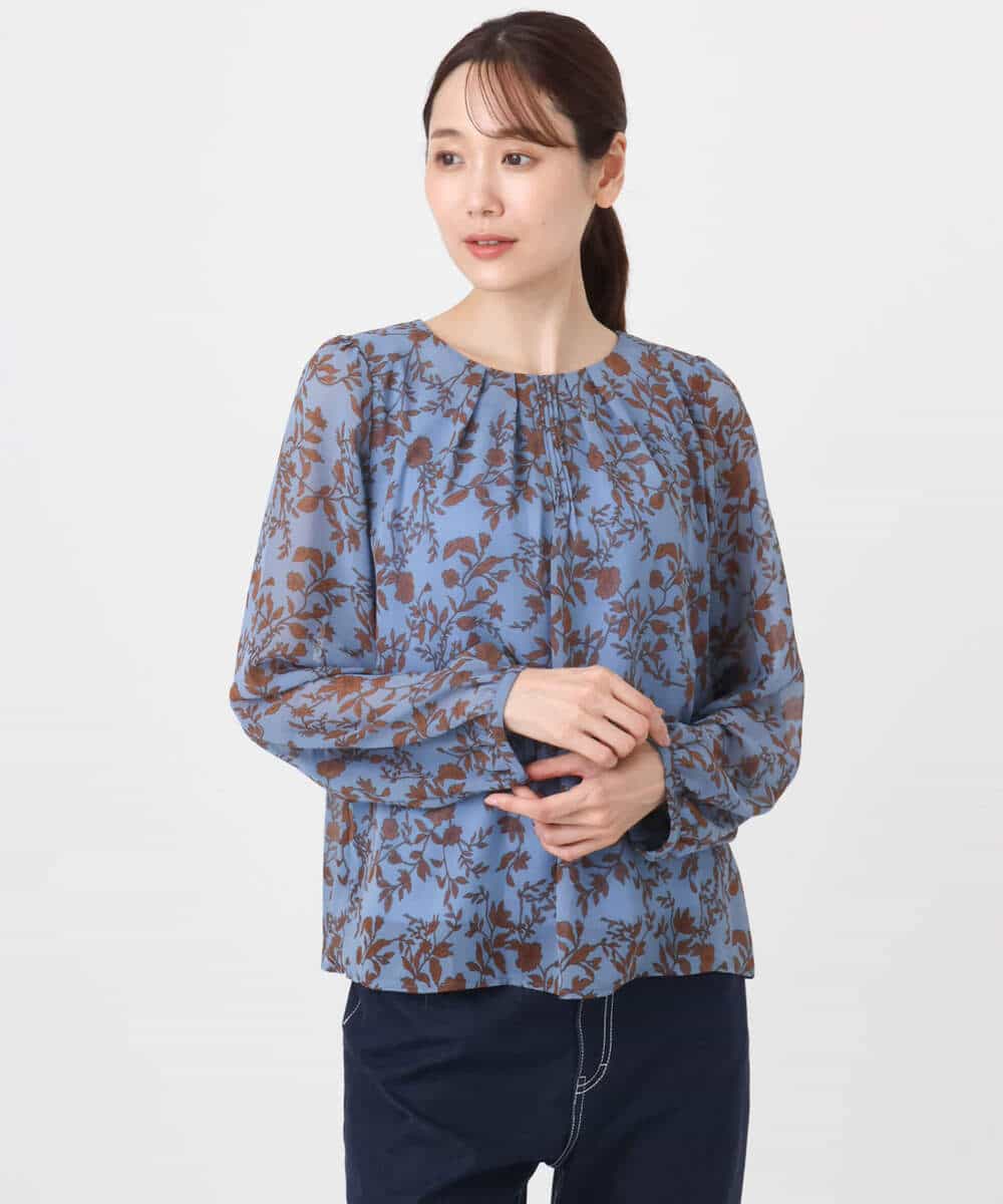 FKBAD06140 MK MICHEL KLEIN(MK ミッシェルクラン) レトロ花柄ブラウス/洗える ネイビー