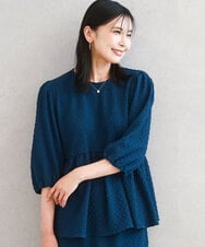 FKBAD30140 MK MICHEL KLEIN(MK ミッシェルクラン) エンボス加工ペプラムブラウス/洗える ブルーグリーン