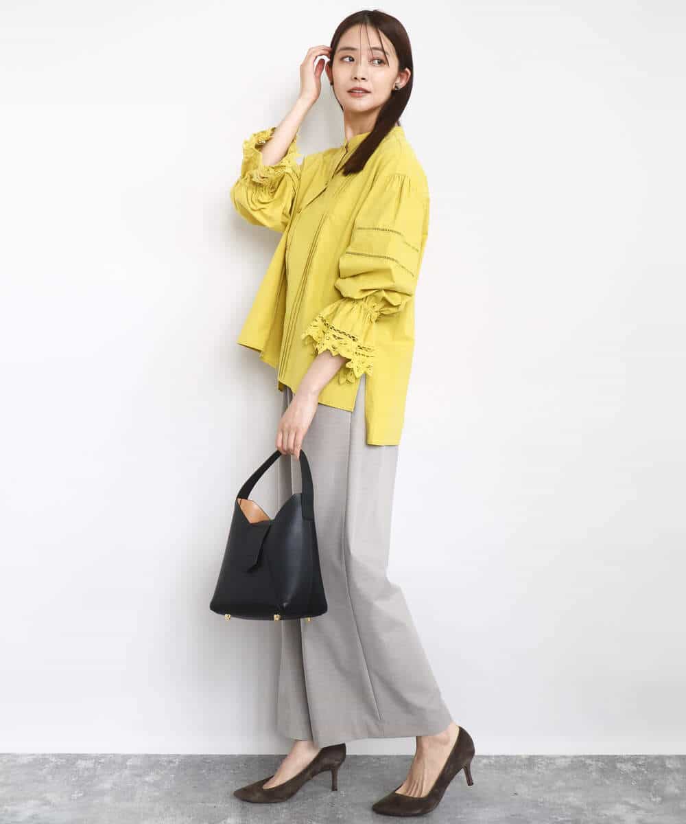 FKBAD31150 MK MICHEL KLEIN(MK ミッシェルクラン) コットンレースブラウス/洗える チャコール