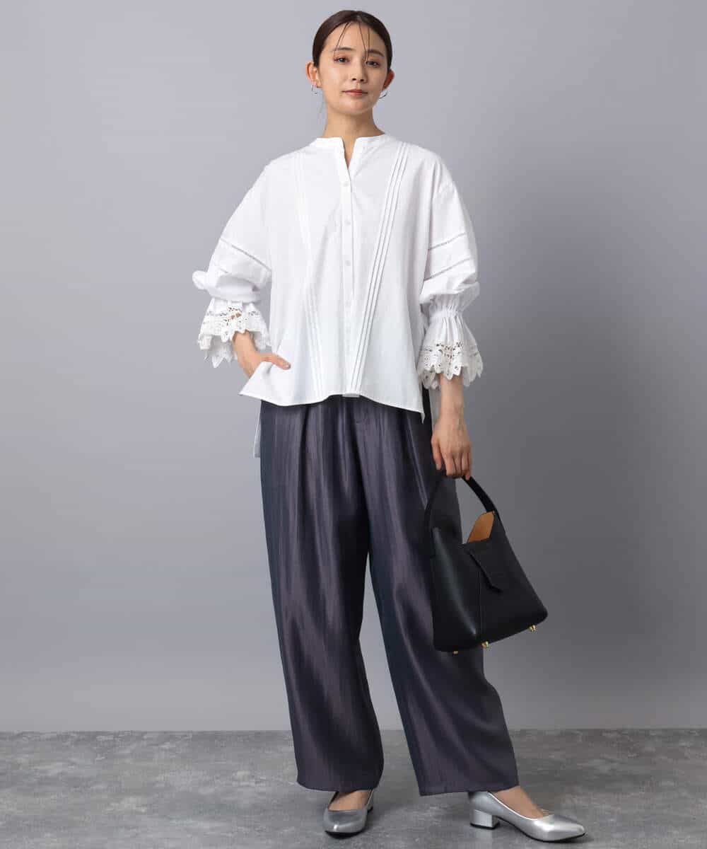 FKBAD31150 MK MICHEL KLEIN(MK ミッシェルクラン) コットンレースブラウス/洗える チャコール
