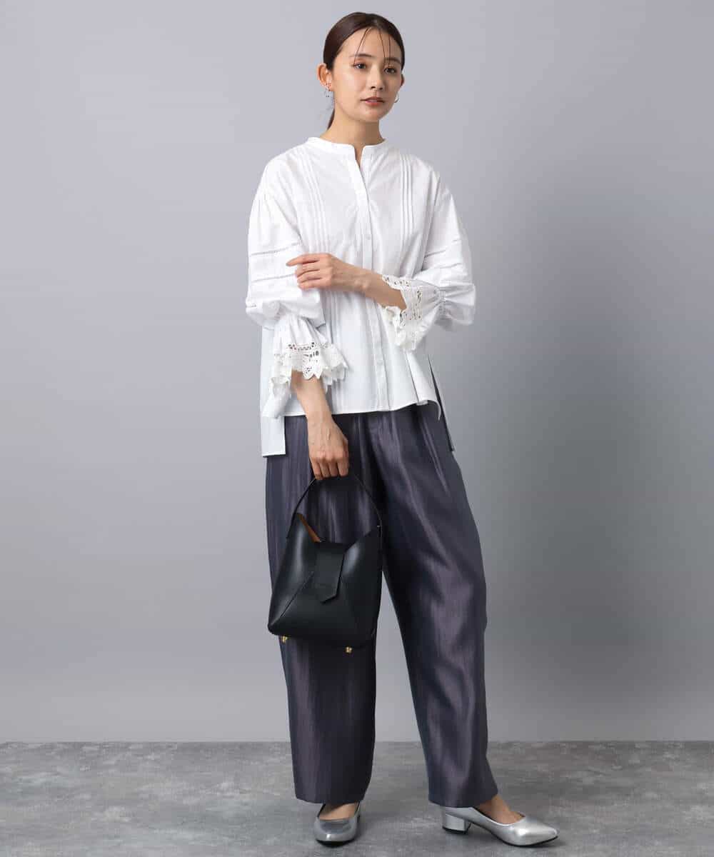 FKBAD31150 MK MICHEL KLEIN(MK ミッシェルクラン) コットンレースブラウス/洗える チャコール