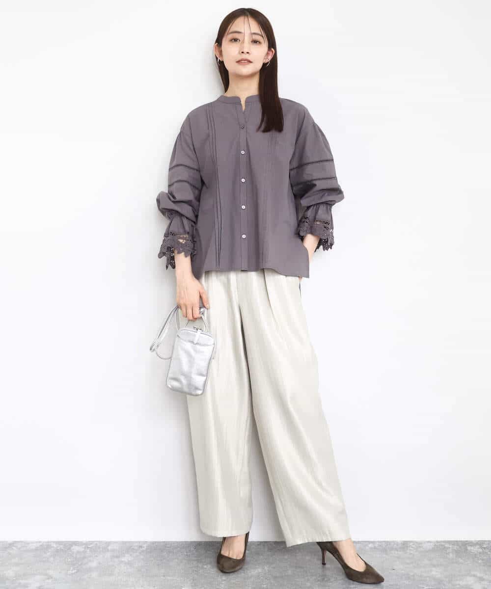 FKBAD31150 MK MICHEL KLEIN(MK ミッシェルクラン) コットンレースブラウス/洗える チャコール