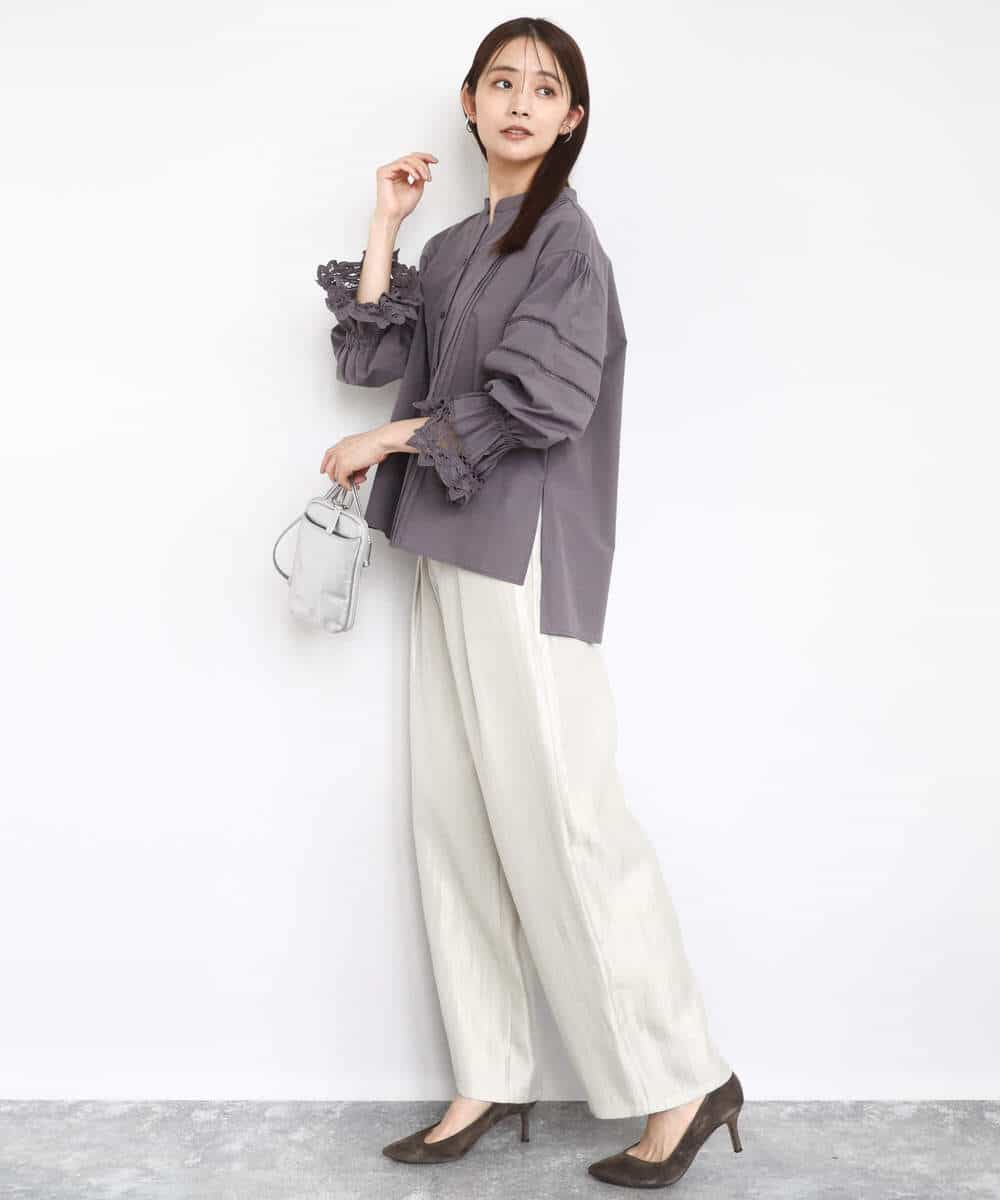 FKBAD31150 MK MICHEL KLEIN(MK ミッシェルクラン) コットンレースブラウス/洗える チャコール