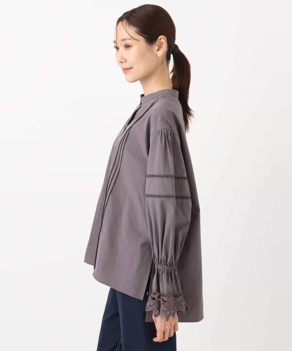 FKBAD31150 MK MICHEL KLEIN(MK ミッシェルクラン) コットンレースブラウス/洗える チャコール
