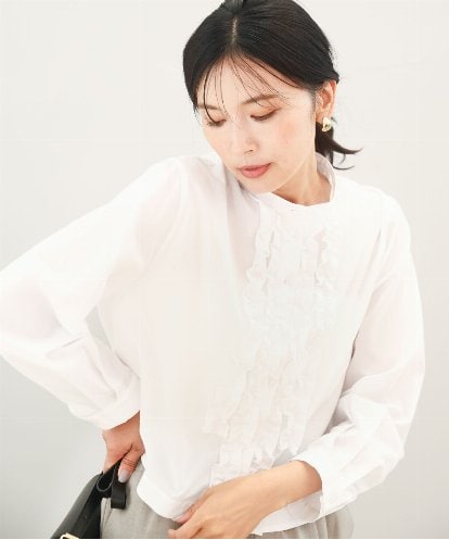 FKBAD37150 MK MICHEL KLEIN フロントフリルデザインブラウス/洗える