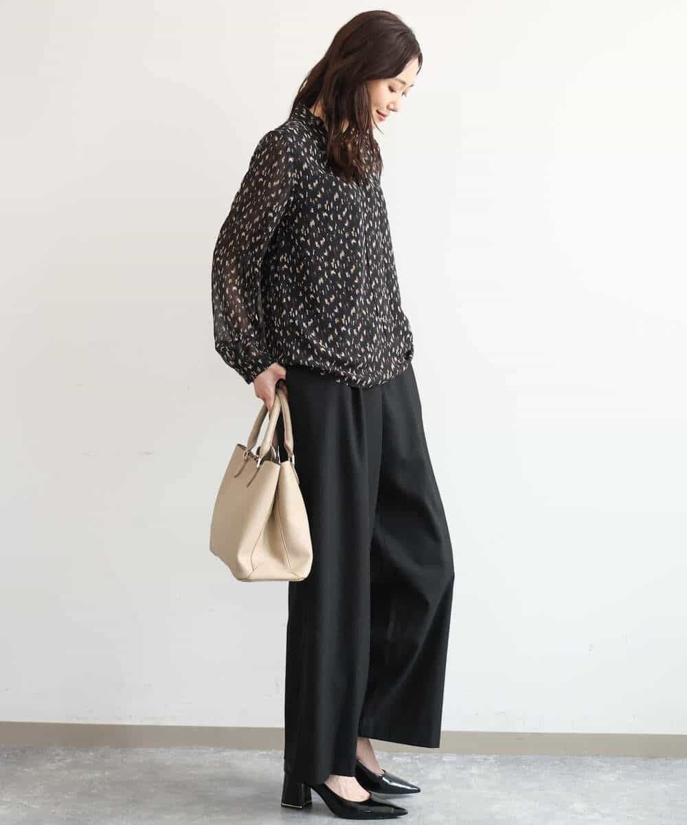 FKBAG47140 MK MICHEL KLEIN(MK ミッシェルクラン) [洗える]ニュアンスレオパード柄ボウタイシフォンブラウス ベージュ