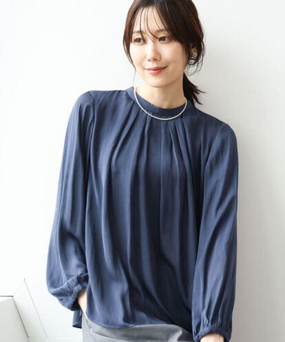 FKBAG52140 MK MICHEL KLEIN [洗える]起毛サテンバンドカラーブラウス
