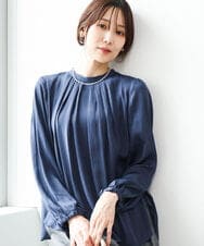 FKBAG52140 MK MICHEL KLEIN(MK ミッシェルクラン) [洗える]起毛サテンバンドカラーブラウス ダークグレー