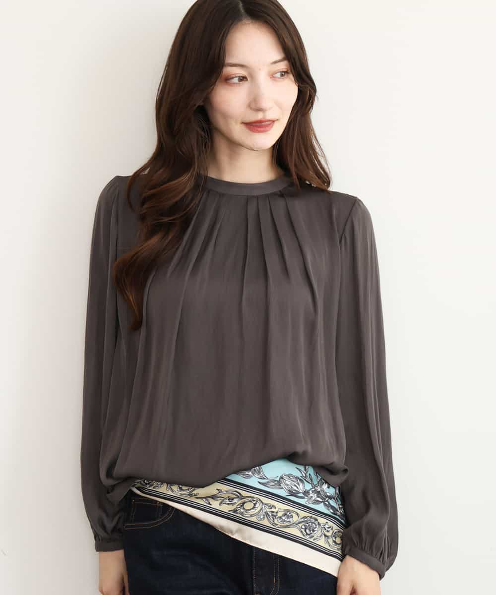 FKBAG52140 MK MICHEL KLEIN(MK ミッシェルクラン) [洗える]起毛サテンバンドカラーブラウス ダークグレー