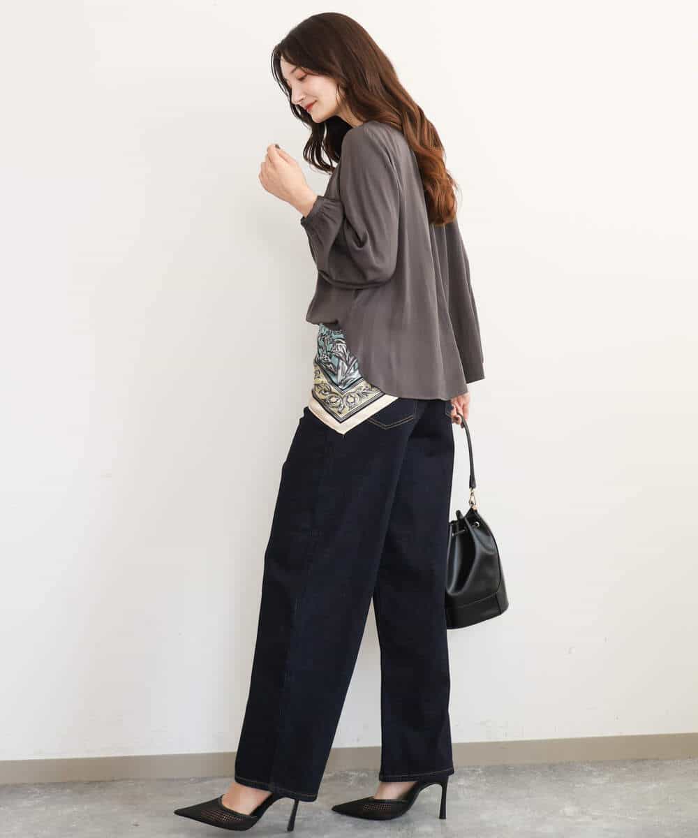FKBAG52140 MK MICHEL KLEIN(MK ミッシェルクラン) [洗える]起毛サテンバンドカラーブラウス ダークグレー