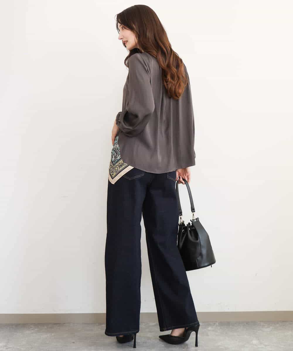 FKBAG52140 MK MICHEL KLEIN(MK ミッシェルクラン) [洗える]起毛サテンバンドカラーブラウス ダークグレー