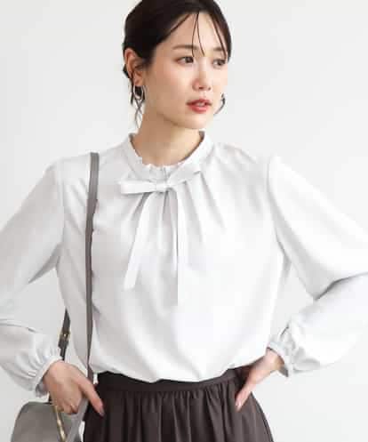 FKBAG53160 MK MICHEL KLEIN [洗える]リボンタイ付きフリルネックブラウス