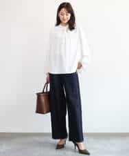 FKBAG53160 MK MICHEL KLEIN(MK ミッシェルクラン) [洗える]リボンタイ付きフリルネックブラウス ライトグレー