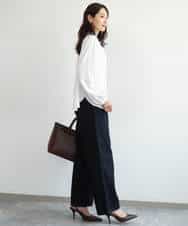 FKBAG53160 MK MICHEL KLEIN(MK ミッシェルクラン) [洗える]リボンタイ付きフリルネックブラウス ライトグレー