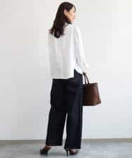 FKBAG53160 MK MICHEL KLEIN(MK ミッシェルクラン) [洗える]リボンタイ付きフリルネックブラウス ライトグレー