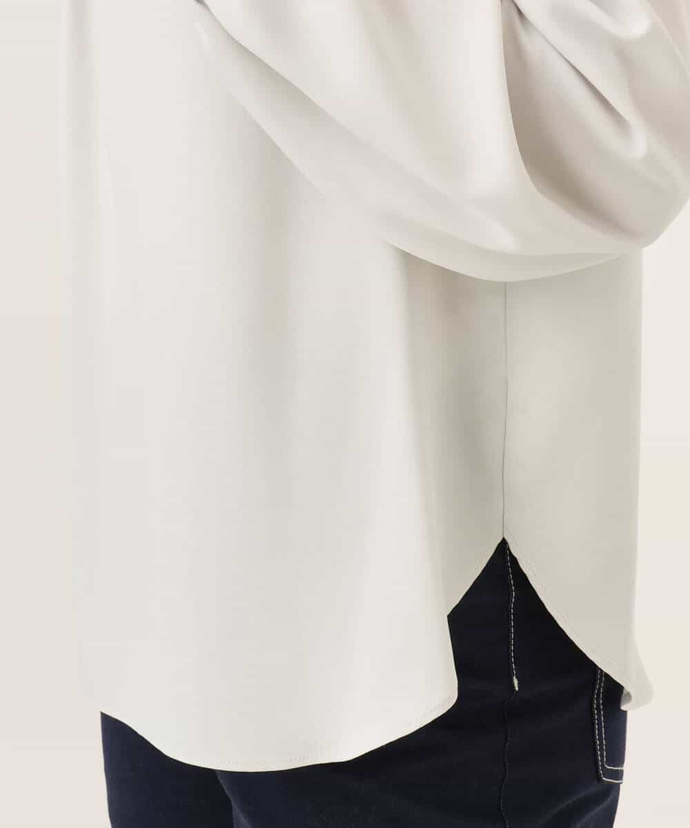 FKBAG53160 MK MICHEL KLEIN(MK ミッシェルクラン) [洗える]リボンタイ付きフリルネックブラウス ライトグレー
