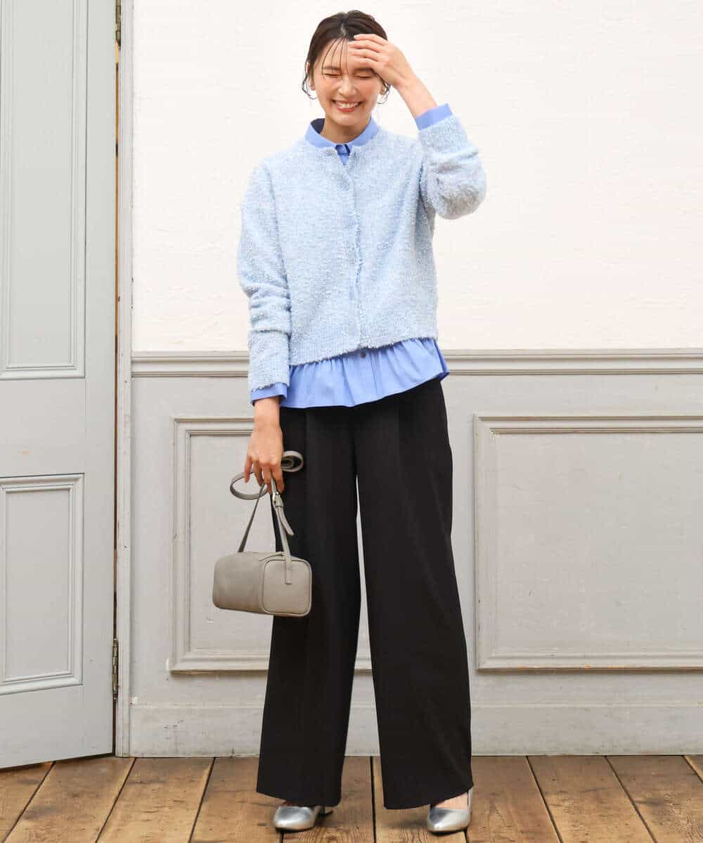 FKBAG55160 MK MICHEL KLEIN(MK ミッシェルクラン) [洗える]フリルヘムデザインシャツブラウス（ブルー・ストライプ） ライトブルー（ストライプ柄）