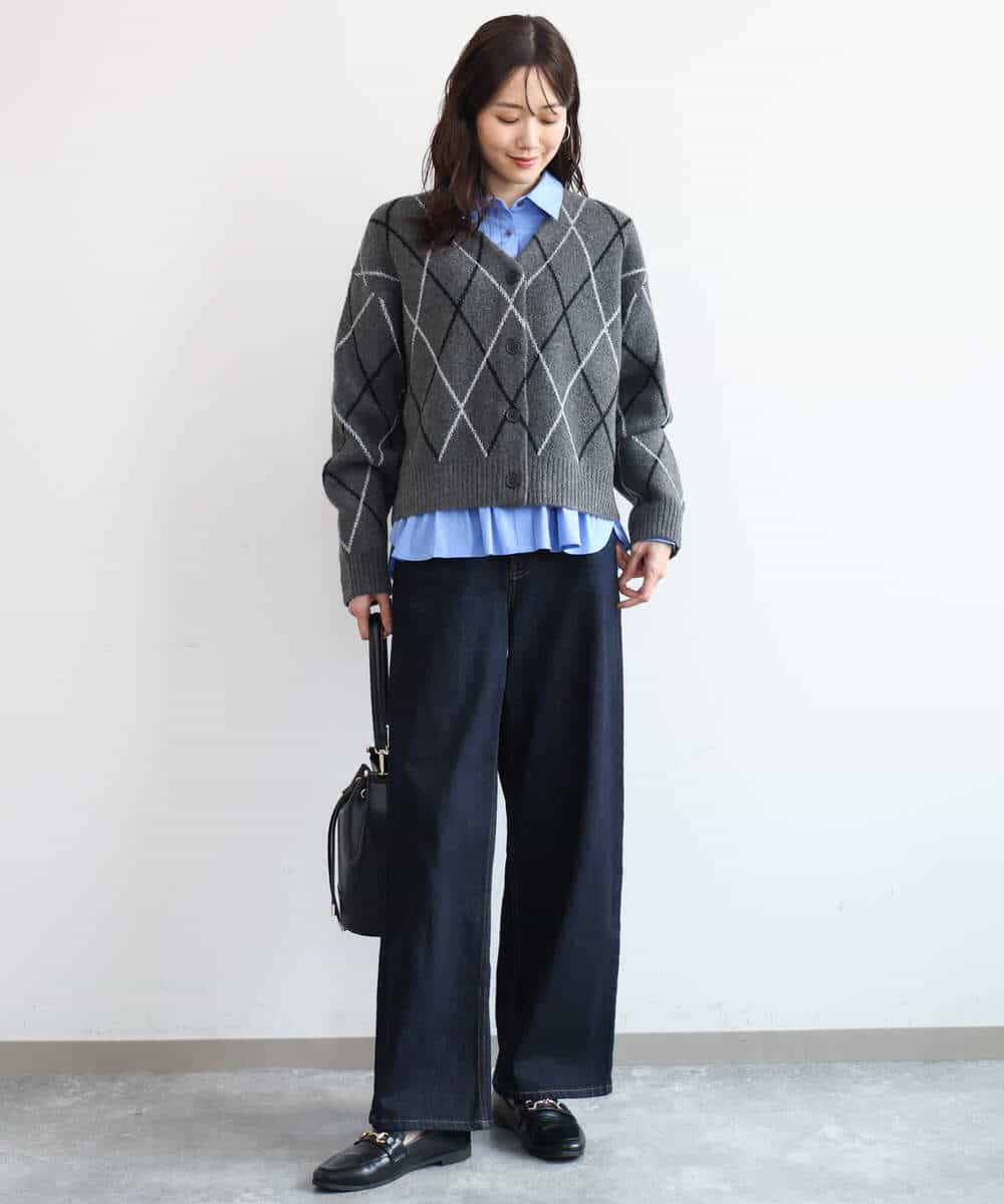 FKBAG55160 MK MICHEL KLEIN(MK ミッシェルクラン) [洗える]フリルヘムデザインシャツブラウス（ブルー・ストライプ） ライトブルー（ストライプ柄）
