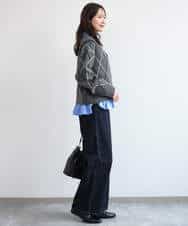 FKBAG55160 MK MICHEL KLEIN(MK ミッシェルクラン) [洗える]フリルヘムデザインシャツブラウス（ブルー・ストライプ） ライトブルー（ストライプ柄）