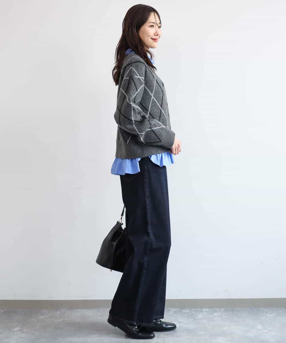 FKBAG55160 MK MICHEL KLEIN(MK ミッシェルクラン) [洗える]フリルヘムデザインシャツブラウス（ブルー・ストライプ） ライトブルー（ストライプ柄）