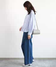 FKBAG55160 MK MICHEL KLEIN(MK ミッシェルクラン) [洗える]フリルヘムデザインシャツブラウス（ブルー・ストライプ） ライトブルー（ストライプ柄）