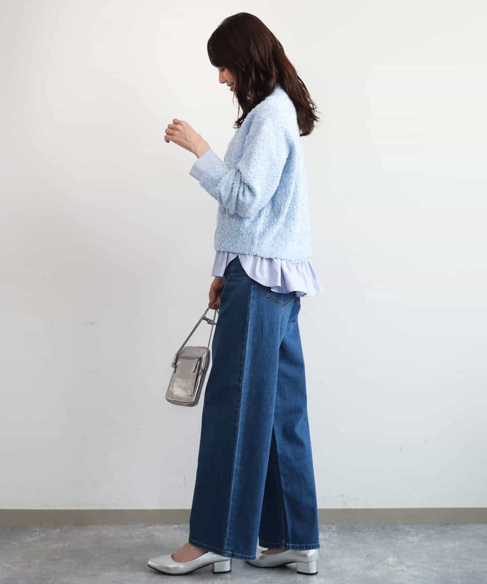 FKBAG55160 MK MICHEL KLEIN(MK ミッシェルクラン) [洗える]フリルヘムデザインシャツブラウス（ブルー・ストライプ） ライトブルー（ストライプ柄）