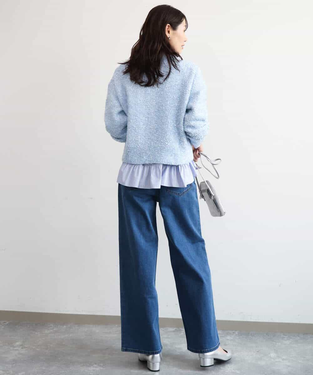 FKBAG55160 MK MICHEL KLEIN(MK ミッシェルクラン) [洗える]フリルヘムデザインシャツブラウス（ブルー・ストライプ） ライトブルー（ストライプ柄）
