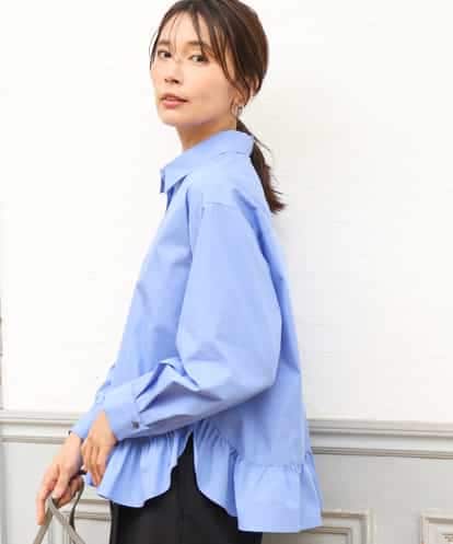 FKBAG55160 MK MICHEL KLEIN [洗える]フリルヘムデザインシャツブラウス（ブルー・ストライプ）