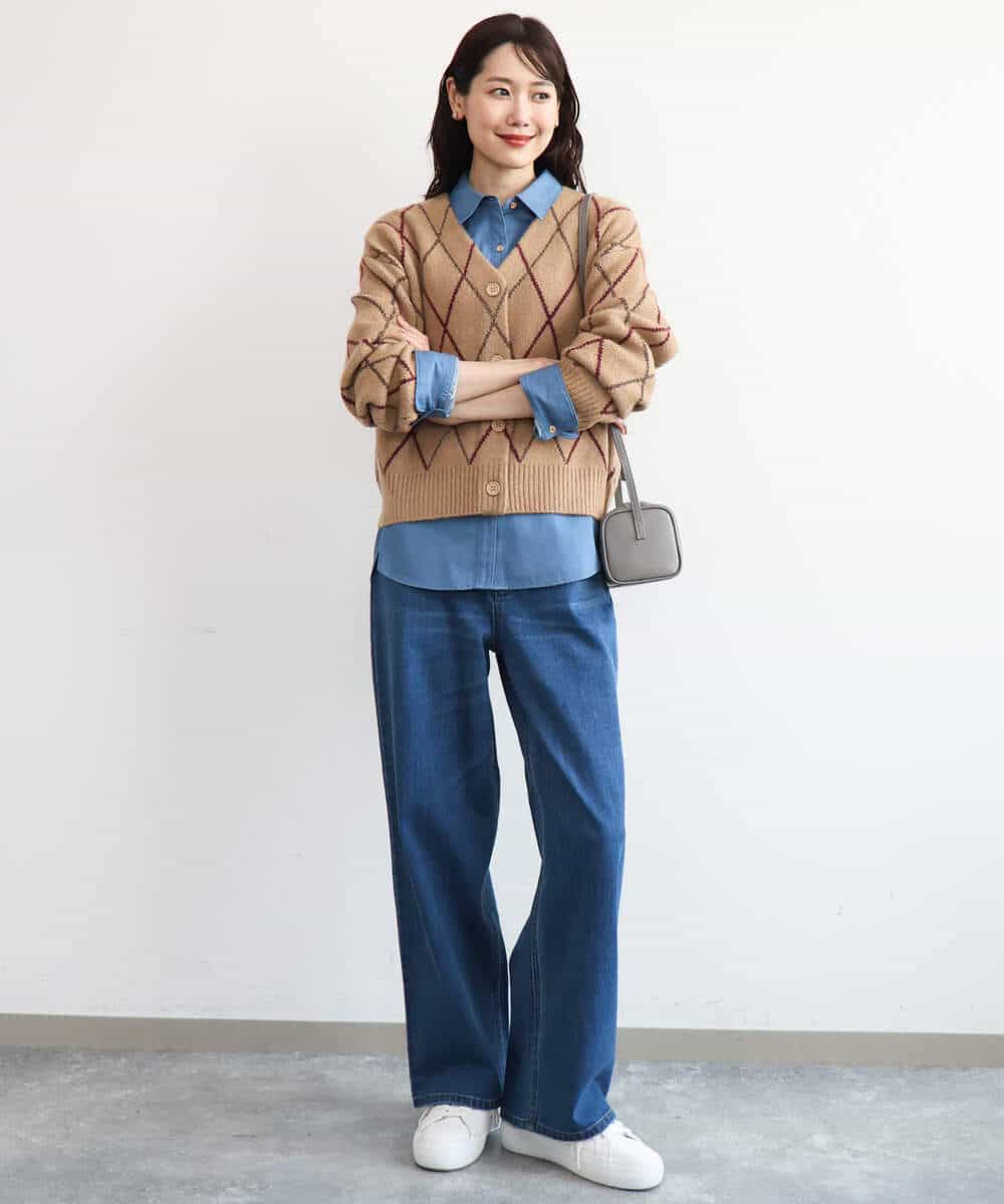 FKBAG56160 MK MICHEL KLEIN(MK ミッシェルクラン) [洗える]ボウタイ付きデニムライクシャツブラウス ライトブルー（デニム調）