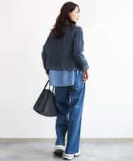 FKBAG56160 MK MICHEL KLEIN(MK ミッシェルクラン) [洗える]ボウタイ付きデニムライクシャツブラウス ライトブルー（デニム調）