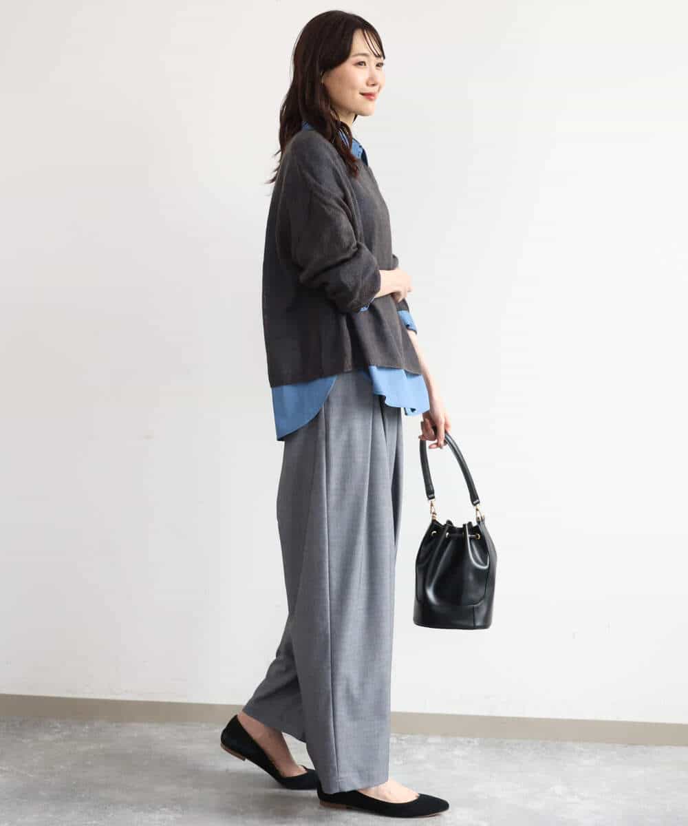 FKBAG56160 MK MICHEL KLEIN(MK ミッシェルクラン) [洗える]ボウタイ付きデニムライクシャツブラウス ライトブルー（デニム調）