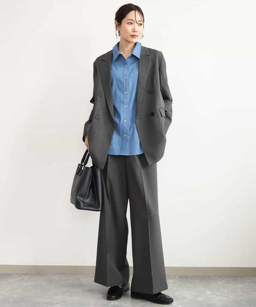 FKBAG56160 MK MICHEL KLEIN(MK ミッシェルクラン) [洗える]ボウタイ付きデニムライクシャツブラウス ライトブルー（デニム調）