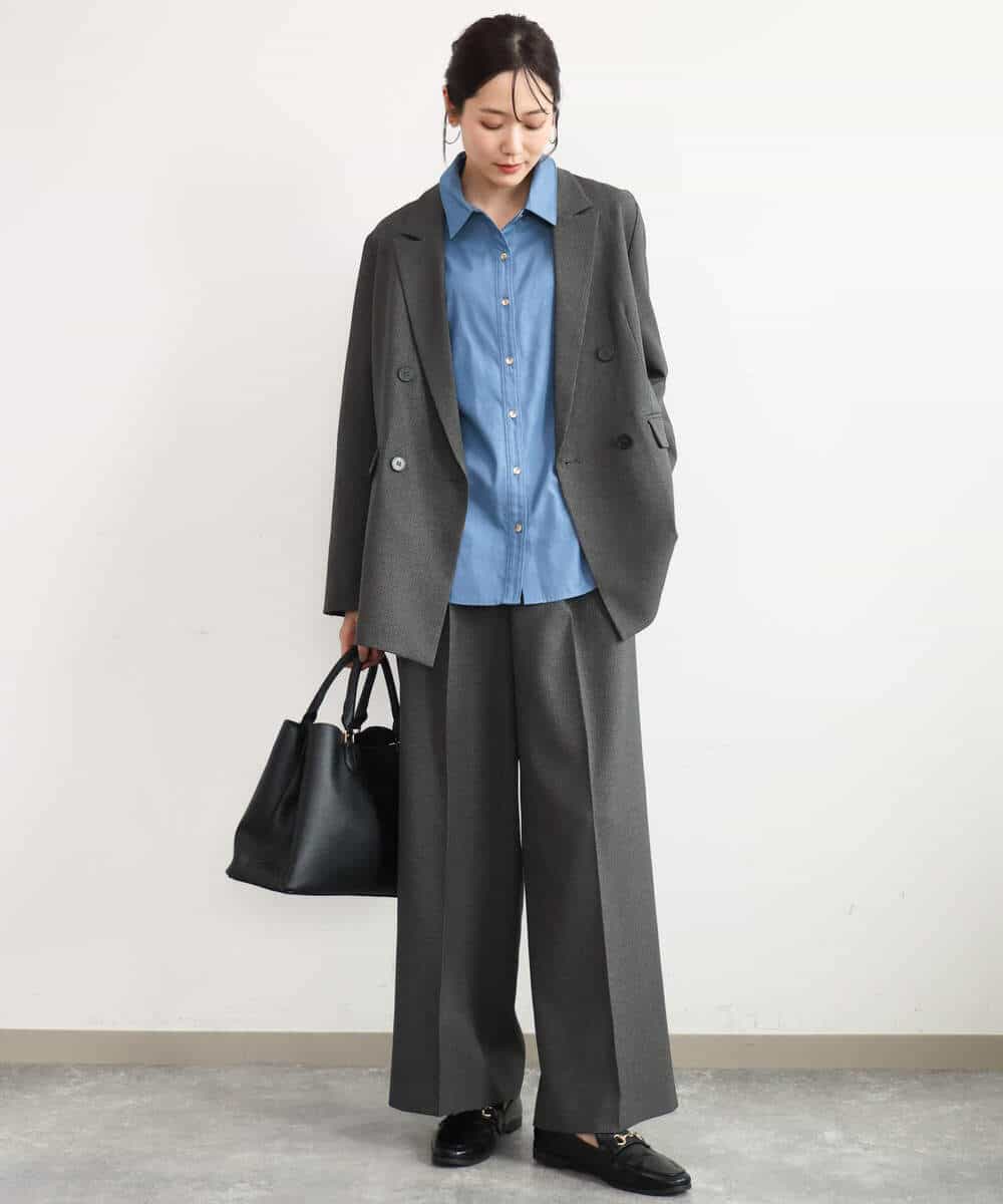 FKBAG56160 MK MICHEL KLEIN(MK ミッシェルクラン) [洗える]ボウタイ付きデニムライクシャツブラウス ライトブルー（デニム調）