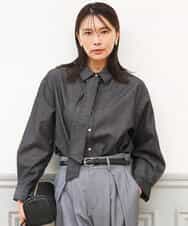 FKBAG56160 MK MICHEL KLEIN(MK ミッシェルクラン) [洗える]ボウタイ付きデニムライクシャツブラウス ライトブルー（デニム調）