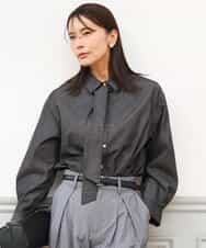 FKBAG56160 MK MICHEL KLEIN(MK ミッシェルクラン) [洗える]ボウタイ付きデニムライクシャツブラウス ライトブルー（デニム調）