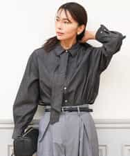 FKBAG56160 MK MICHEL KLEIN(MK ミッシェルクラン) [洗える]ボウタイ付きデニムライクシャツブラウス ライトブルー（デニム調）