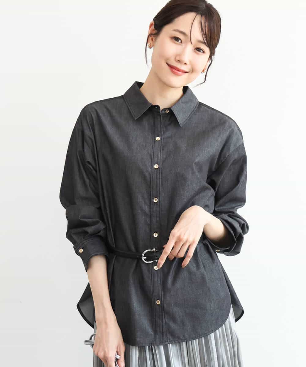 FKBAG56160 MK MICHEL KLEIN(MK ミッシェルクラン) [洗える]ボウタイ付きデニムライクシャツブラウス ライトブルー（デニム調）