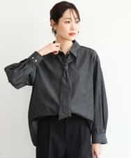 FKBAG56160 MK MICHEL KLEIN(MK ミッシェルクラン) [洗える]ボウタイ付きデニムライクシャツブラウス ライトブルー（デニム調）