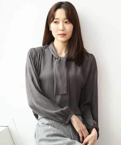 FKBAG61140 MK MICHEL KLEIN [洗える]起毛サテンボウタイブラウス