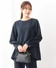 FKBAV48130 MK MICHEL KLEIN(MK ミッシェルクラン) ダブルクロスバックプリーツブラウス/洗える ネイビー