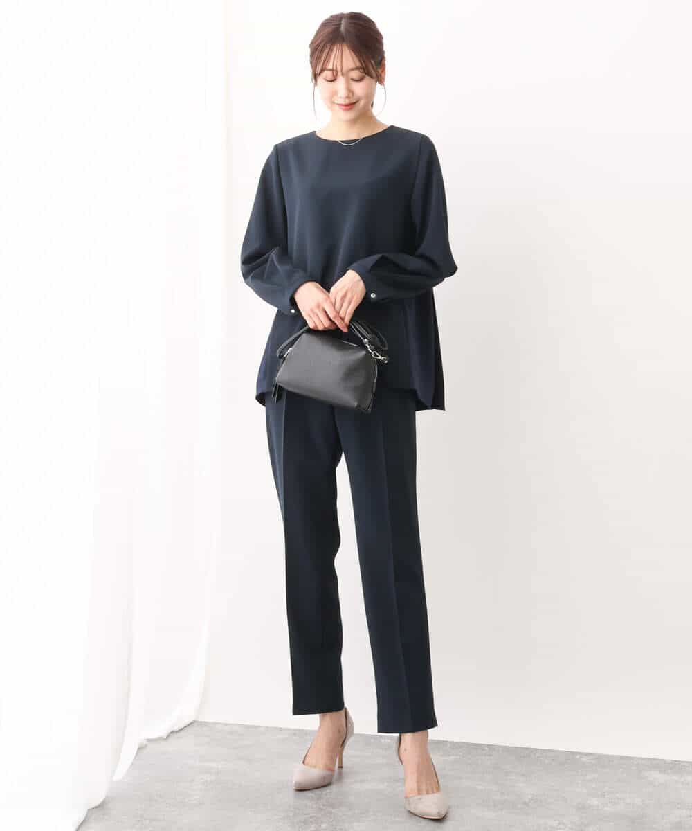 FKBAV48130 MK MICHEL KLEIN(MK ミッシェルクラン) ダブルクロスバックプリーツブラウス/洗える ベージュ